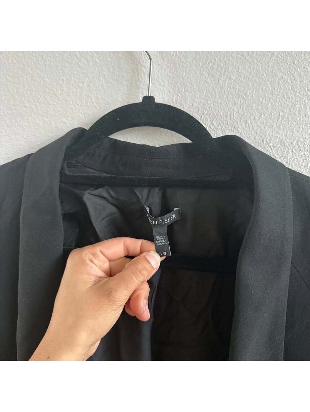 Eileen Fisher Solid Black Jacket Blazer Free Face Open 100% Silk Large - Picture 3 of 7